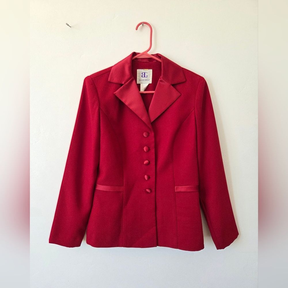 Bahari Group Red Blazer Jacket Satin Trim Holiday Party Office Career Formal 8